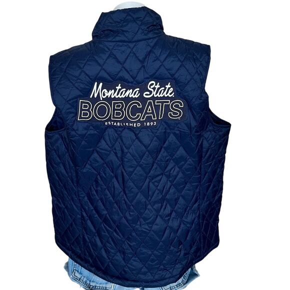 Montana State Bobcat Puffer Vest Blue  XL Football Unique Tailgate MSU Full Zip - Picture 1 of 6
